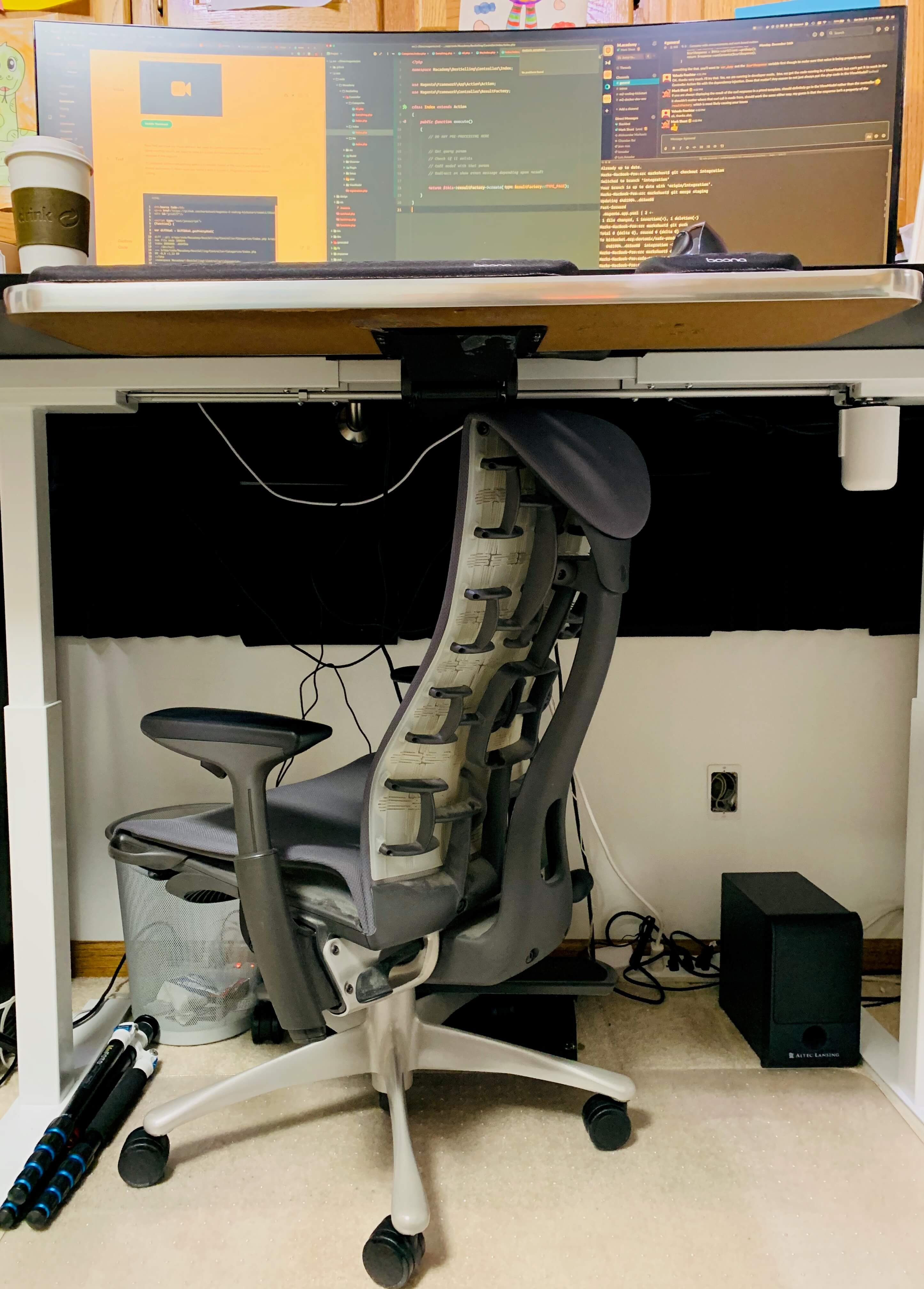 Sit stand desk with chair underneath