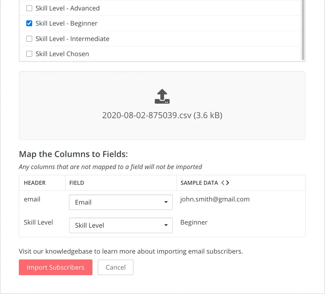 Map columns to fields