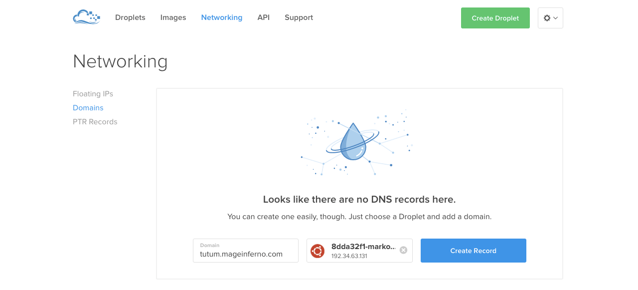 Digital Ocean create record