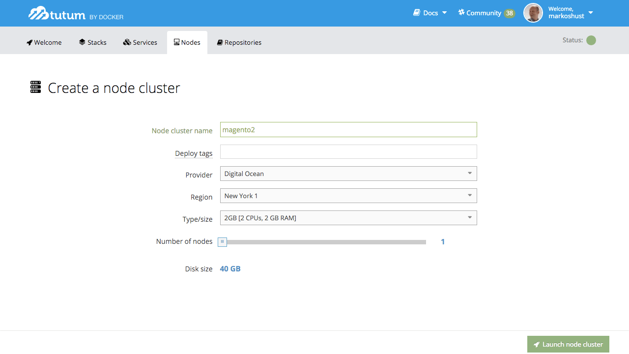 Launch node cluster