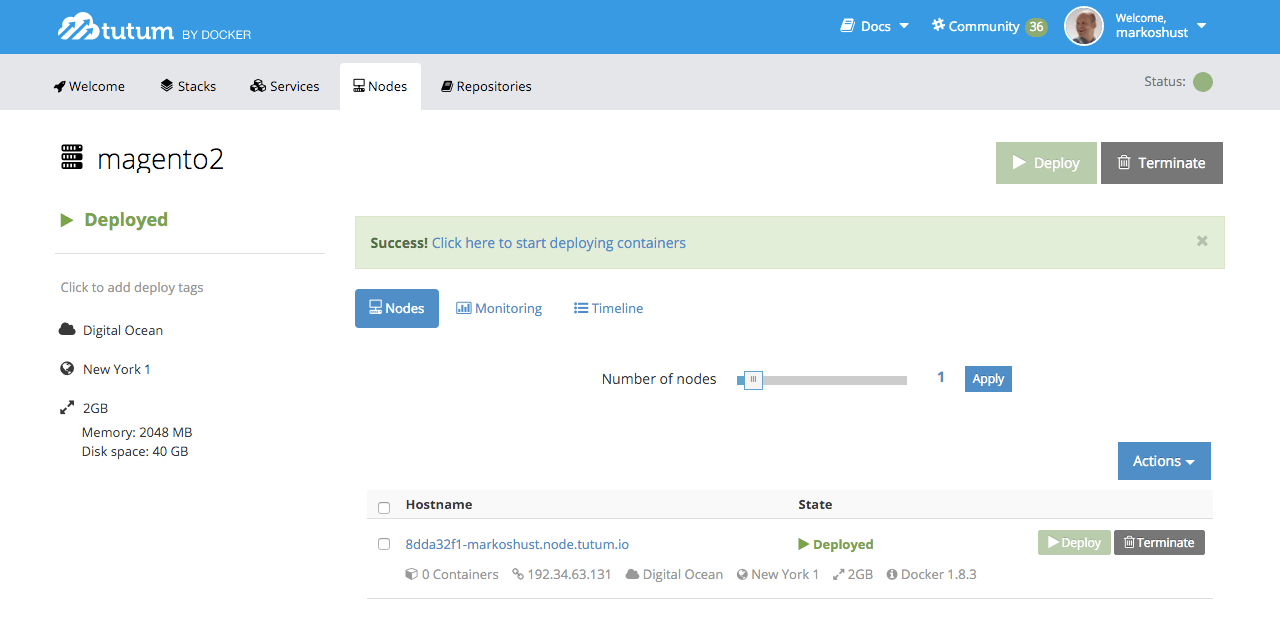 Node cluster deployed